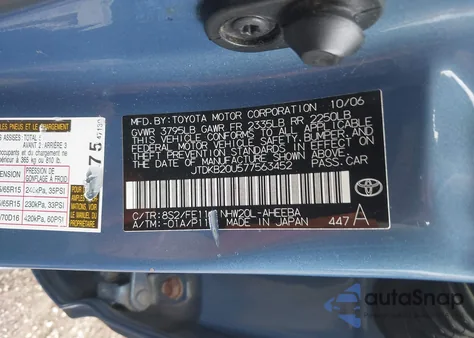 2007 Toyota Prius z USA, uszkodzony, nr VIN JTDKB20U577563452
